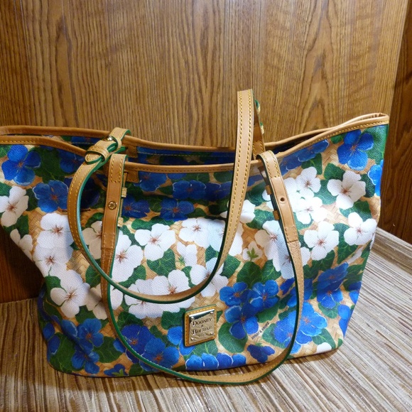 blue floral handbag